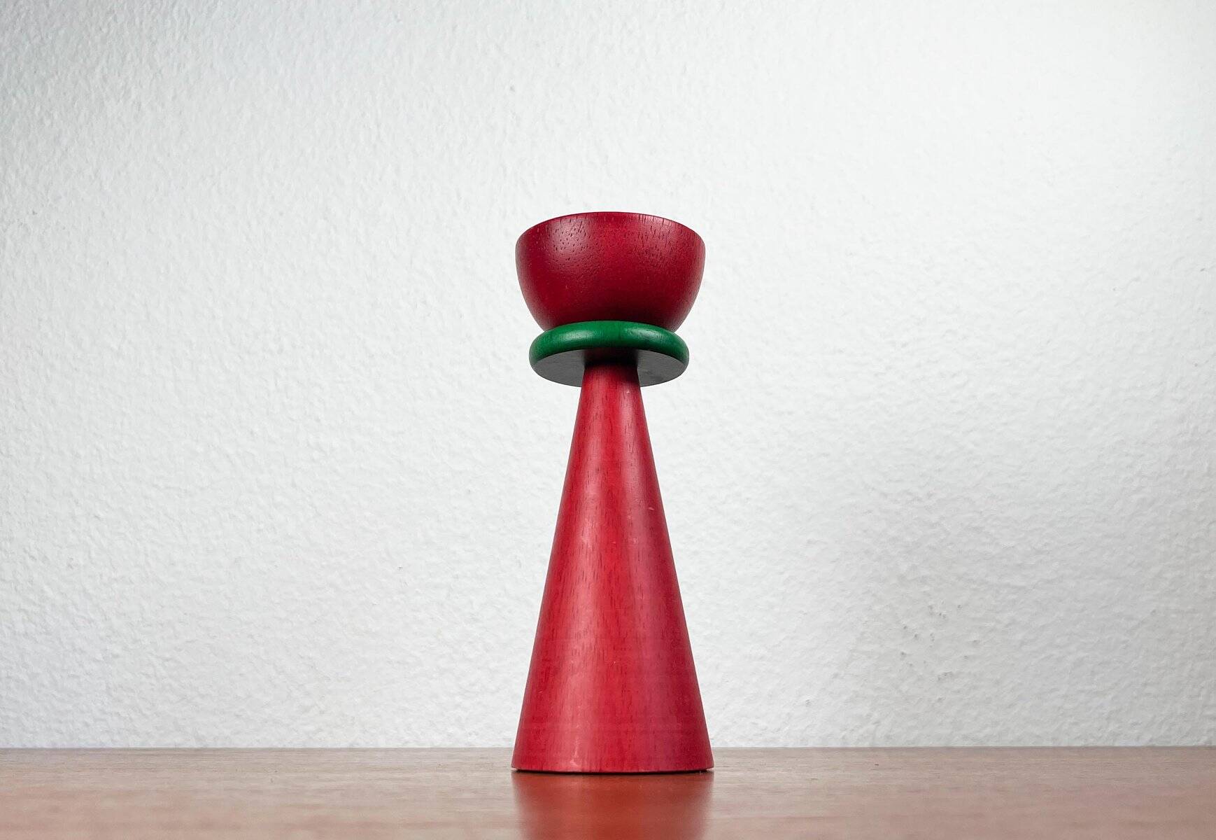 Vintage postmodern wooden candlestick, 1970s