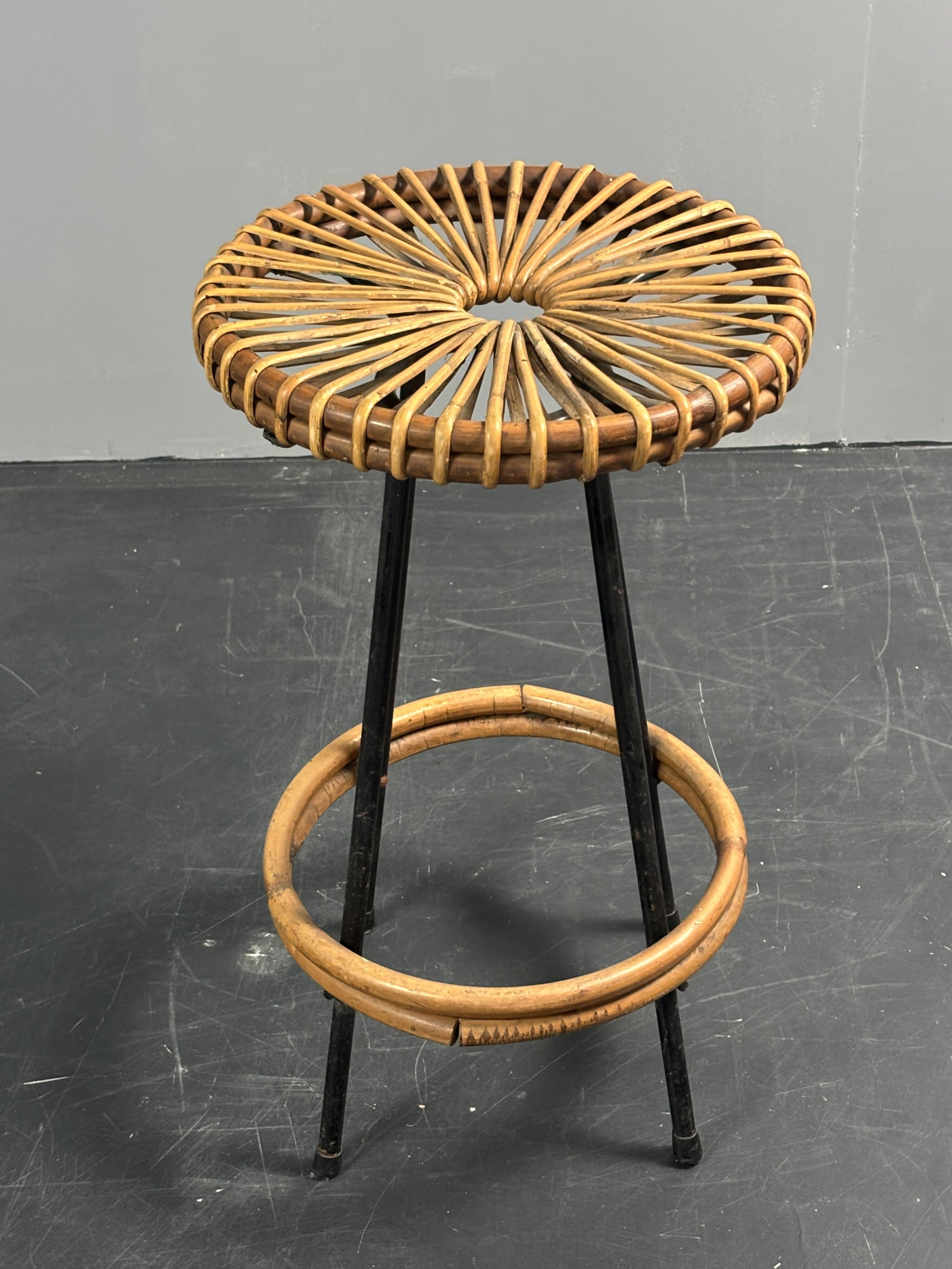 Midcentury Dutch rattan bamboo bar stools by Rohe Noordwolde, 1950s