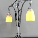 Important Double-Headed Lamp, Wrought Iron by Schneider, France, c. 1920