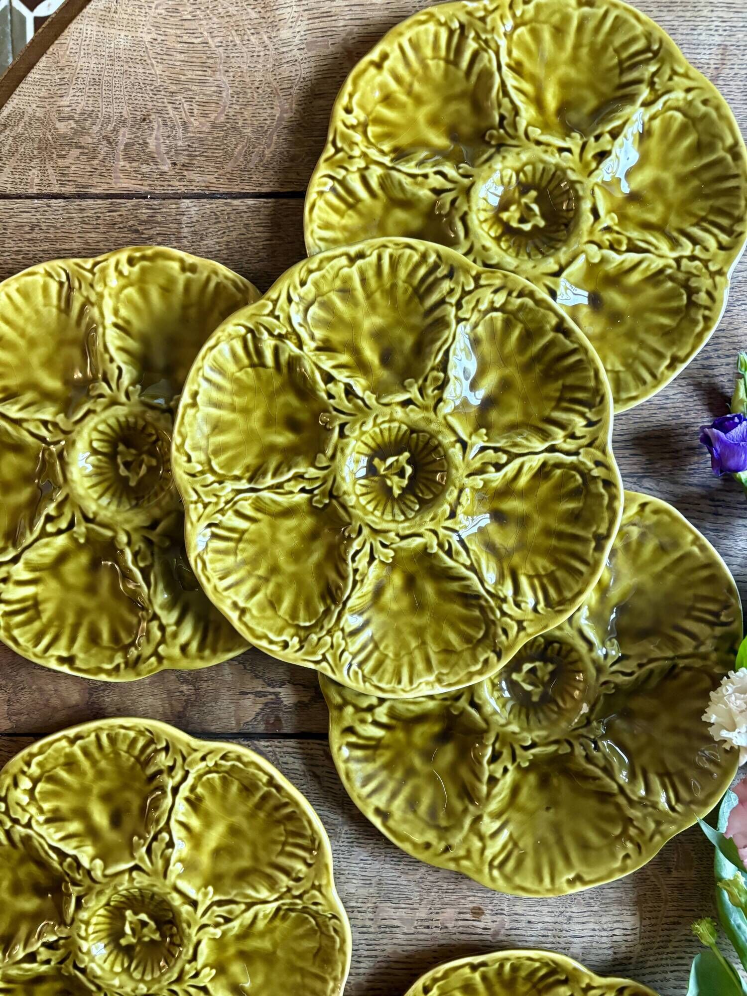 Set of 6 vintage green ceramic oyster plates - Gien