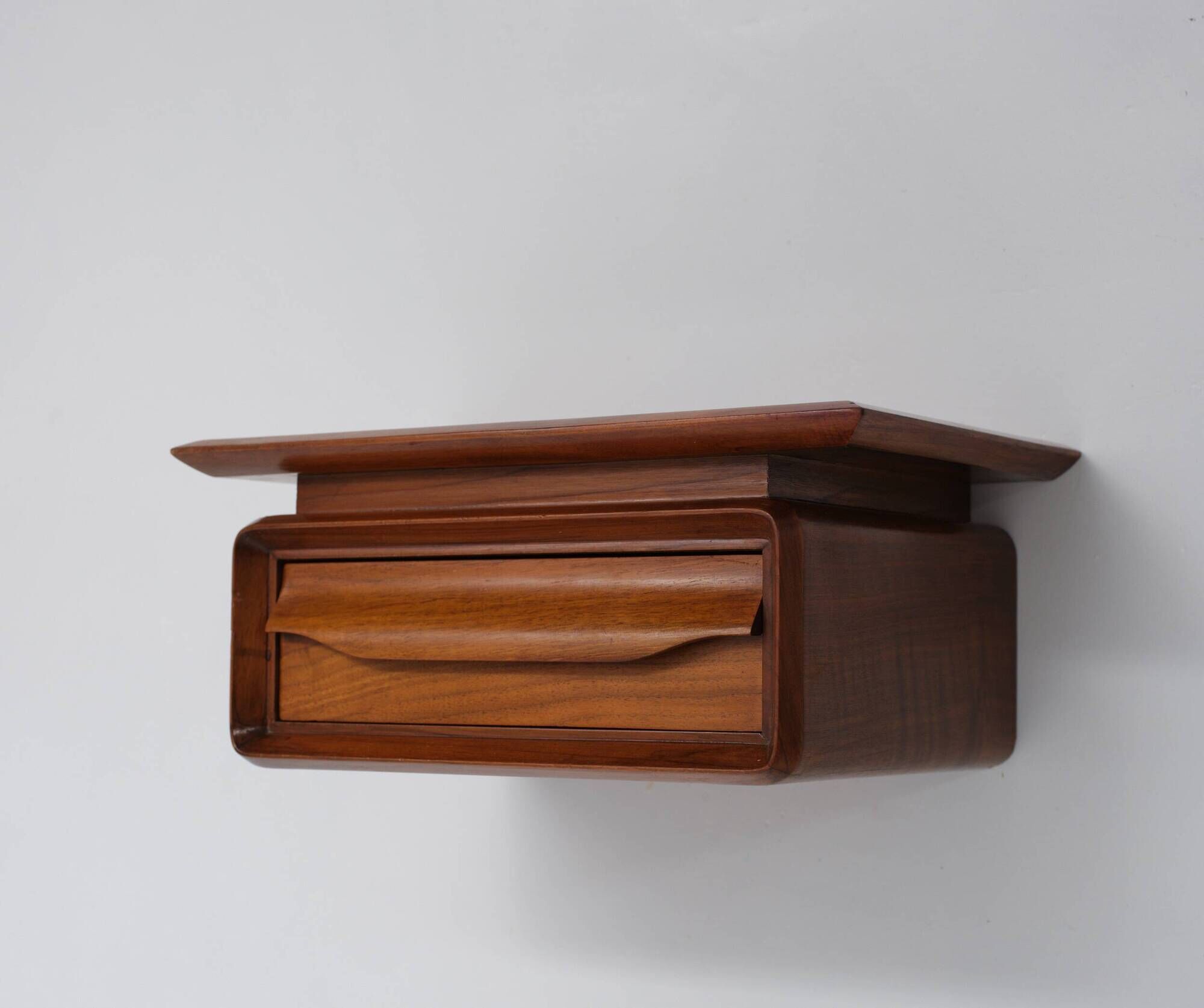 Pair of 1950s Italian Wall-Mounted Wooden Nightstands with Single Drawer