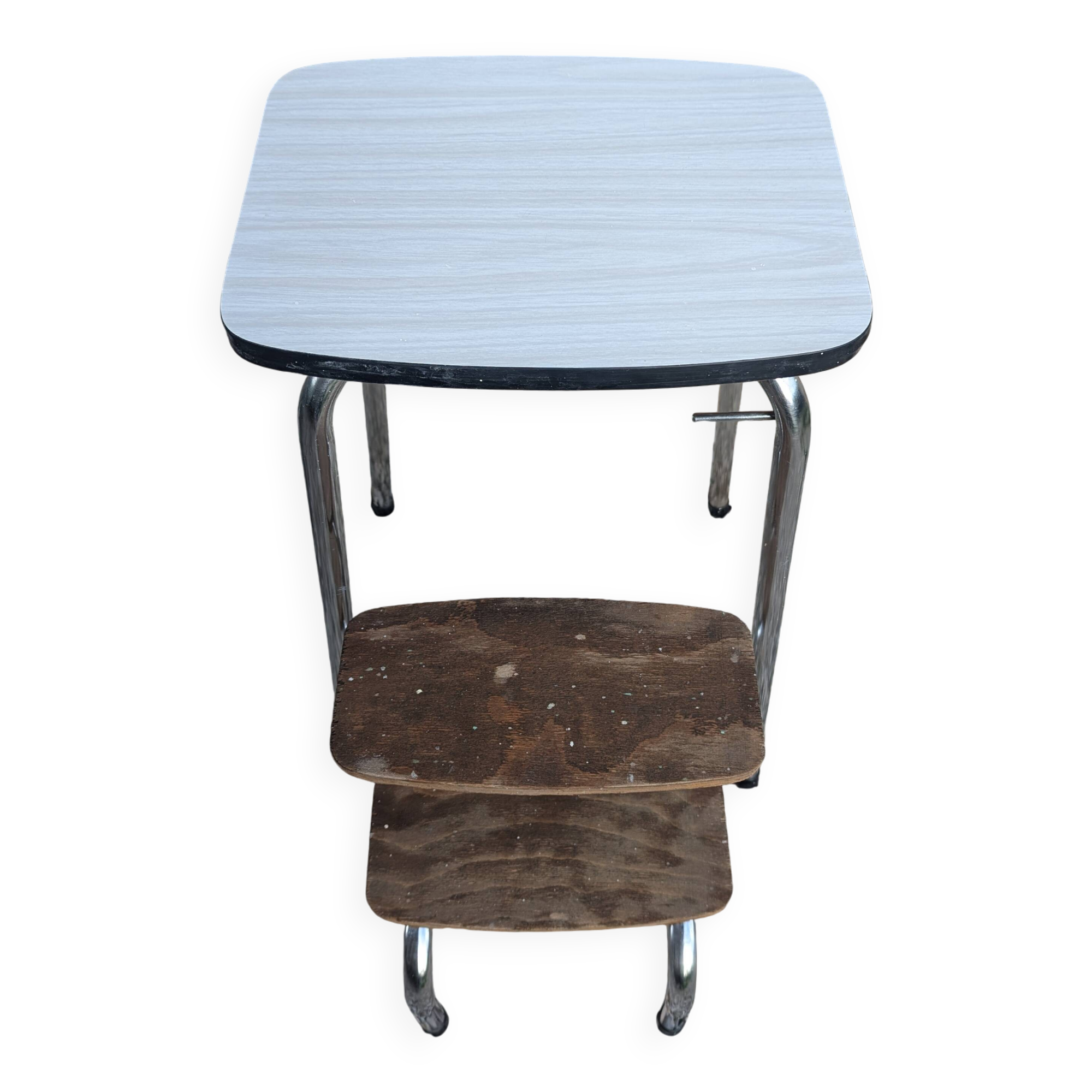Vintage metal, Formica and wood step stool - 1960s