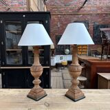 Pair of wooden base lamps