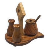 elegant table servant for condiment in olive wood, vintage