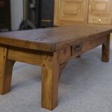 Solid elm coffee table with 2 small drawers, 1950s