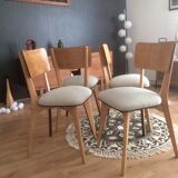Lot de 4 chaises restaurées, années 50, assemblages monobloc