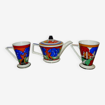 Teapot with 2 cups. art deco. clarice cliff. sadler.