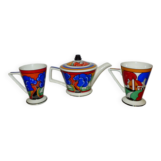 Théière avec 2 tasses. art déco. clarice cliff. sadler.