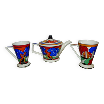 Teapot with 2 cups. art deco. clarice cliff. sadler.