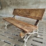 Antique garden bench oak on cast iron legs 125 cm