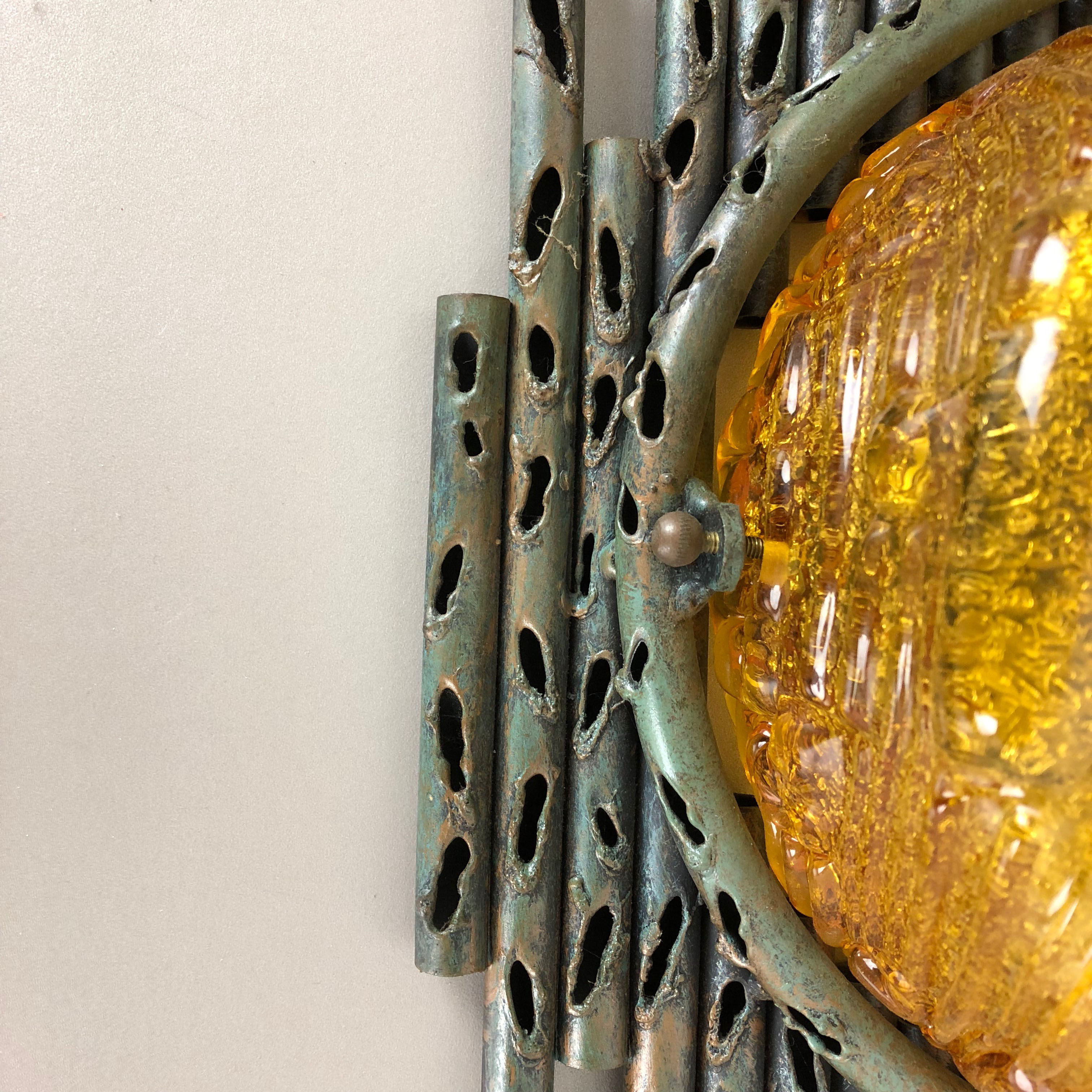 Brutalist Copper Wall Scones Light with Glass by Marcello Fantoni, Italy, 1960s