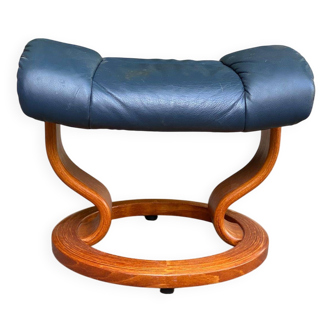 Stressless scandinave en bois massif courbé et cuir bleu