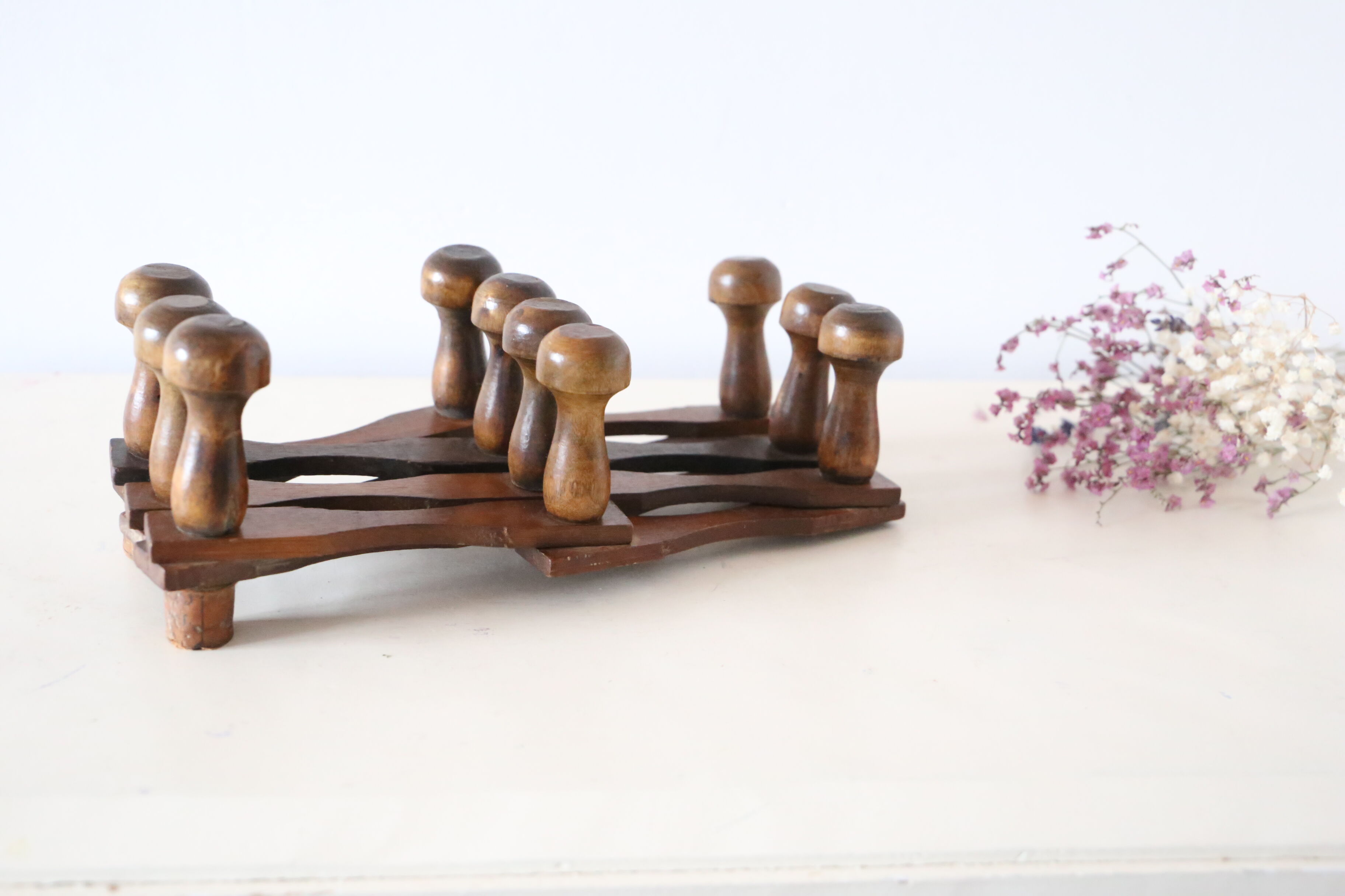 Vintage coat rack, wood, accordion