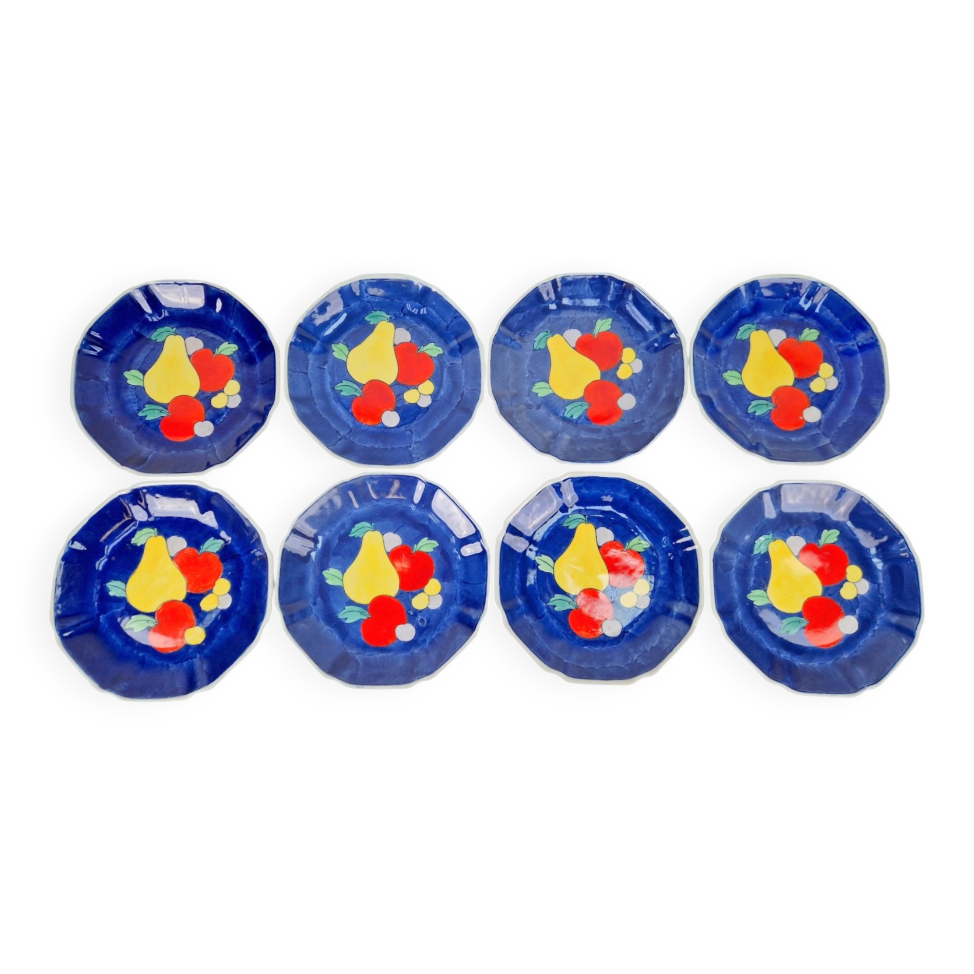 Vintage Hand-Painted Porcelain Fruit Plates, China, 1950s, Set of 8