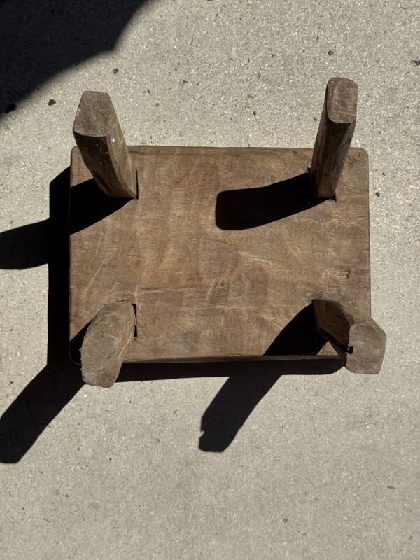 Petit stool, tabouret d'appoint en teck massif ovale wabi-sabi H25 37x27