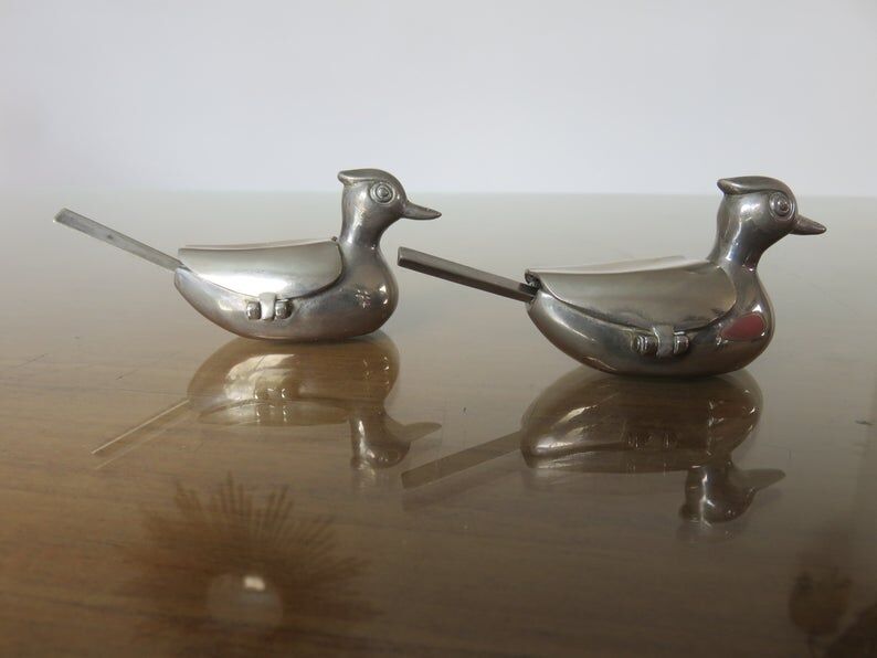 Salt, pepper "duck" silver metal 70s
