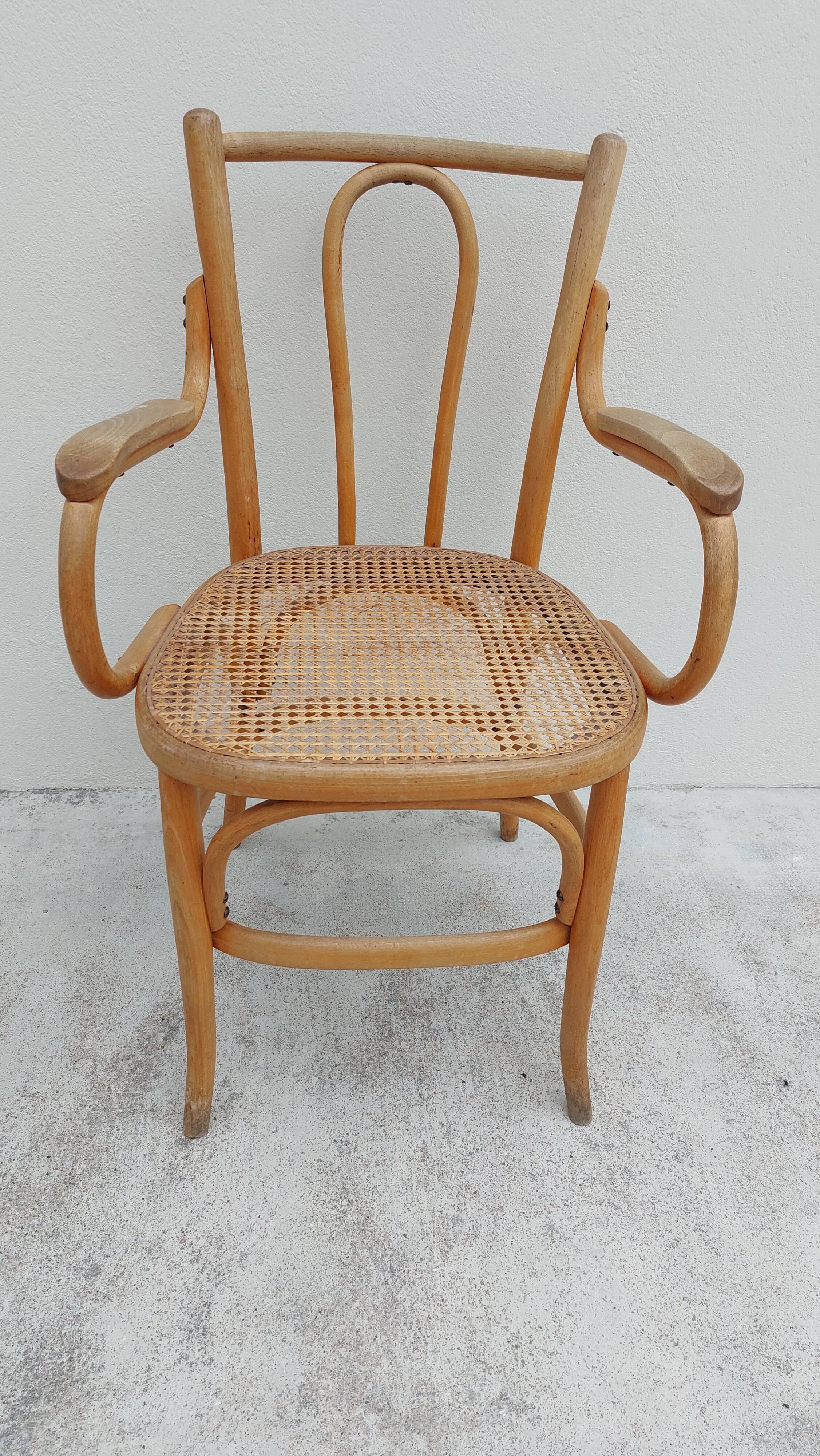 Michael Thonet armchair in curved wood and canework 1930