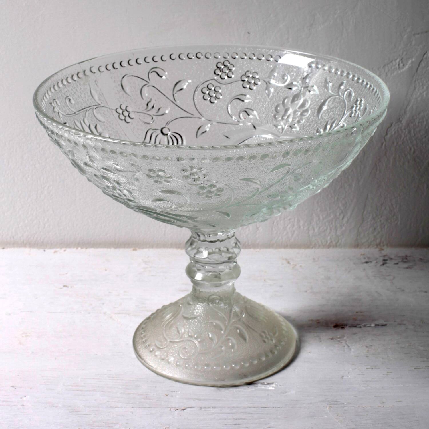 Pressed Glass Pedestal Bowl: Cibulak Pavel Panek Design / 1974