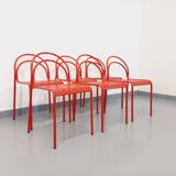 Set of 6 vintage red metal chairs from the 80s