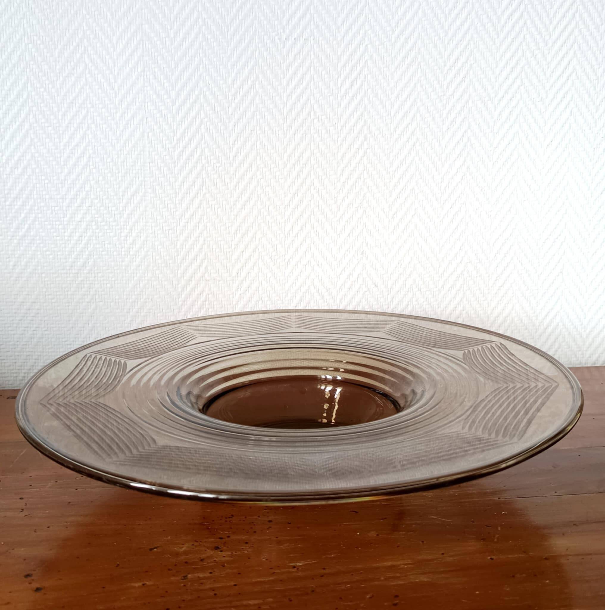 Large Art Deco smoked glass bowl