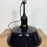 Industrial Black Enamel Factory Lamp with Porcelain Top, 1950s