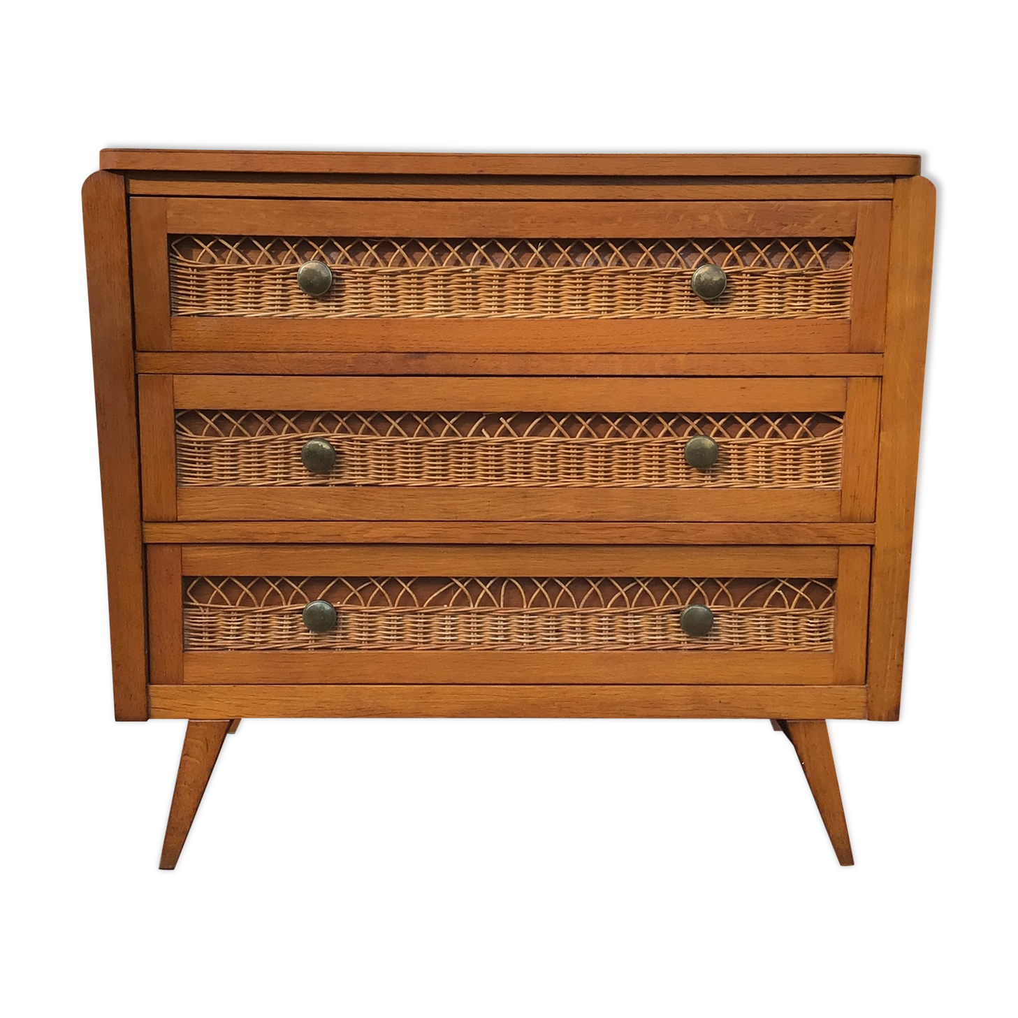 Vintage chest of drawers 60s Wood & Rattan