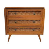 Vintage chest of drawers 60s Wood & Rattan