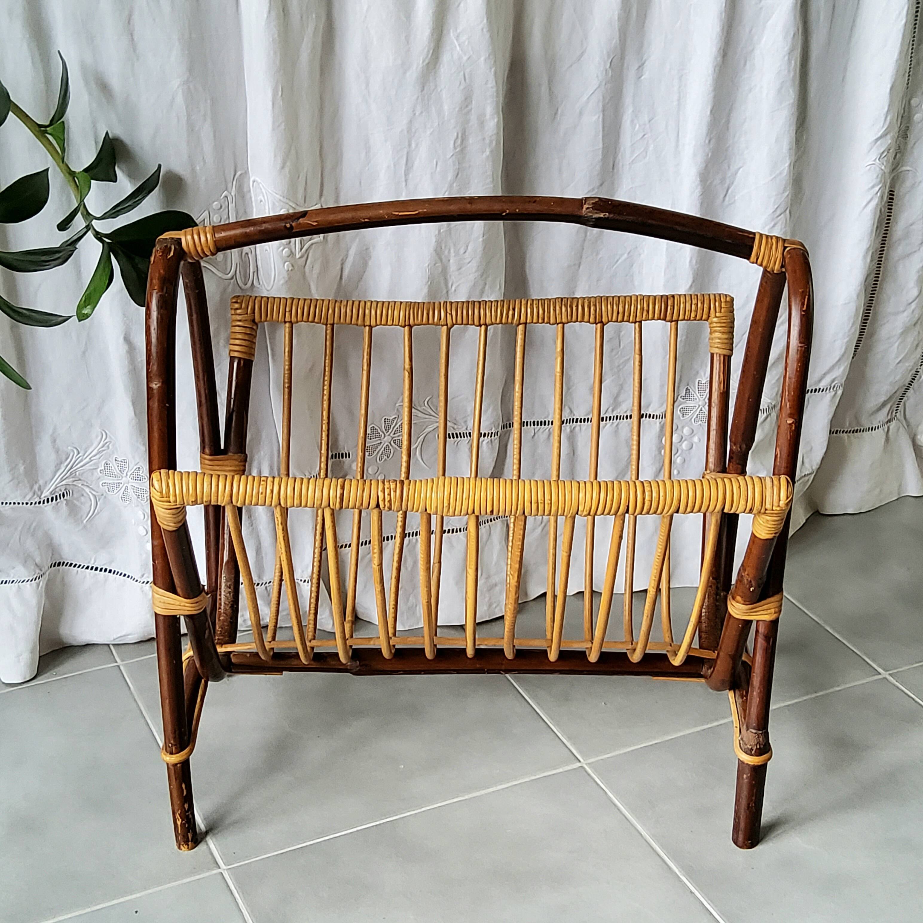 Bamboo and rattan magazine rack