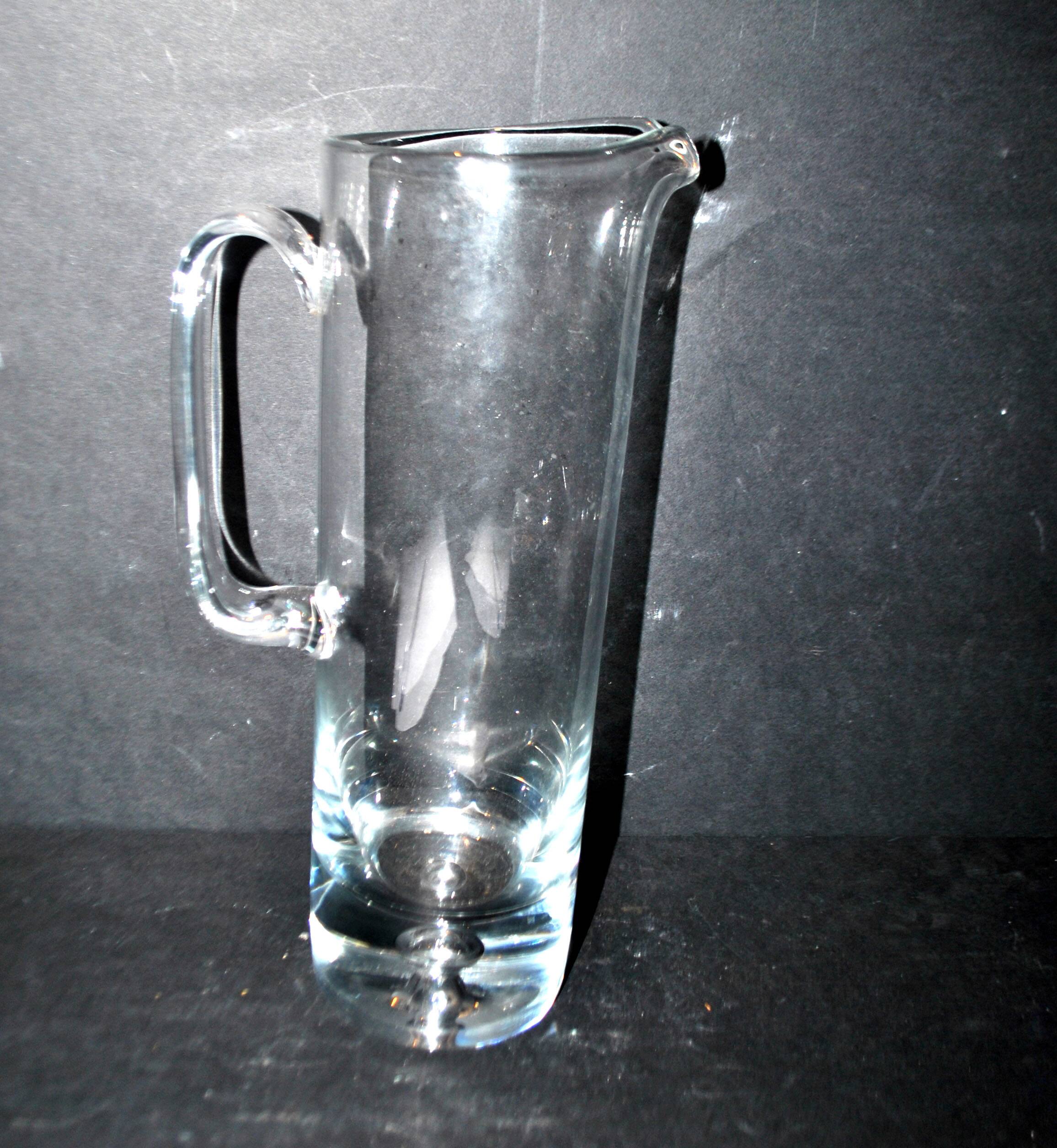 Vintage water pitcher in bubble blown glass - pitcher jug verrerie krosno poland