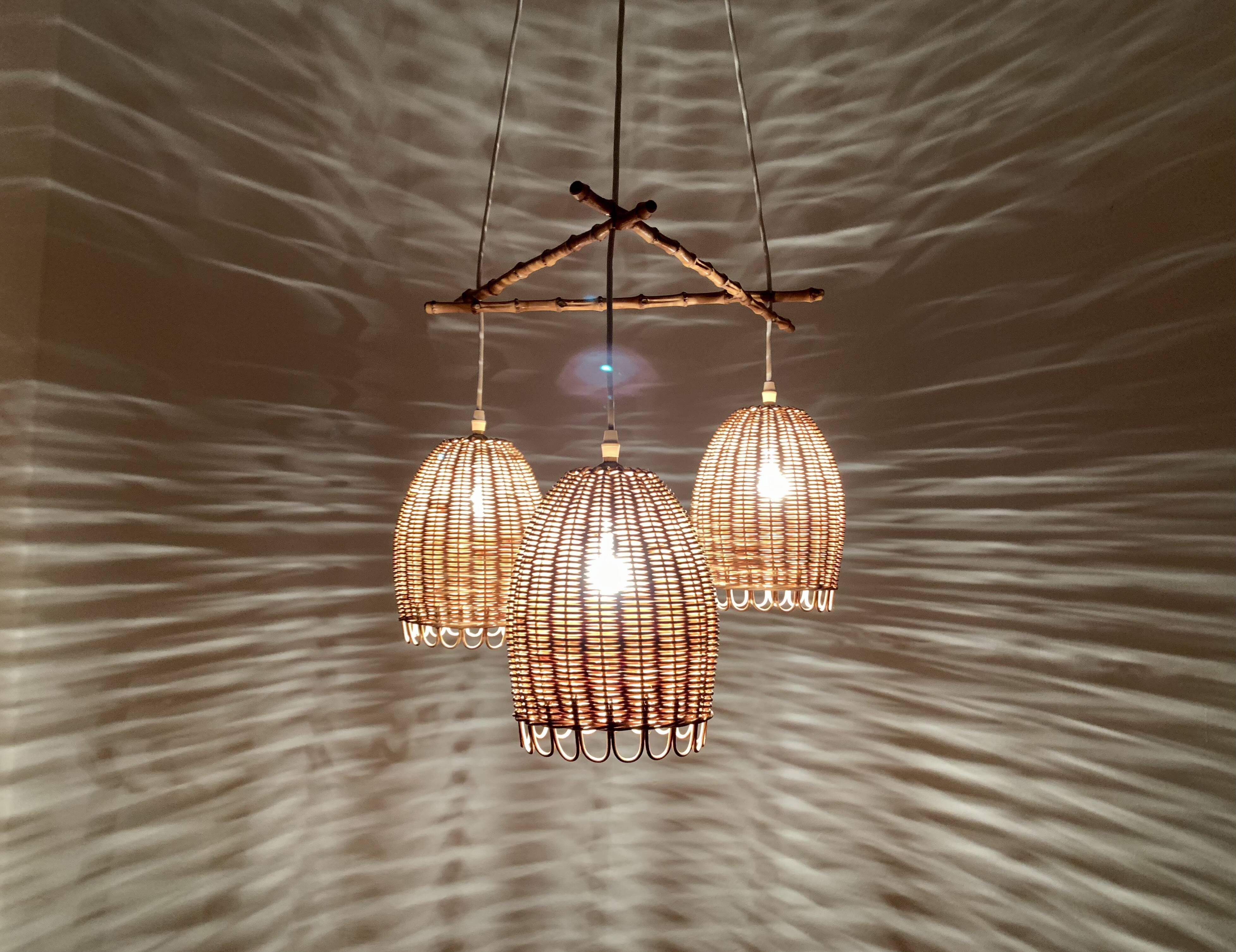 Wicker and Bamboo Cascading Lamp