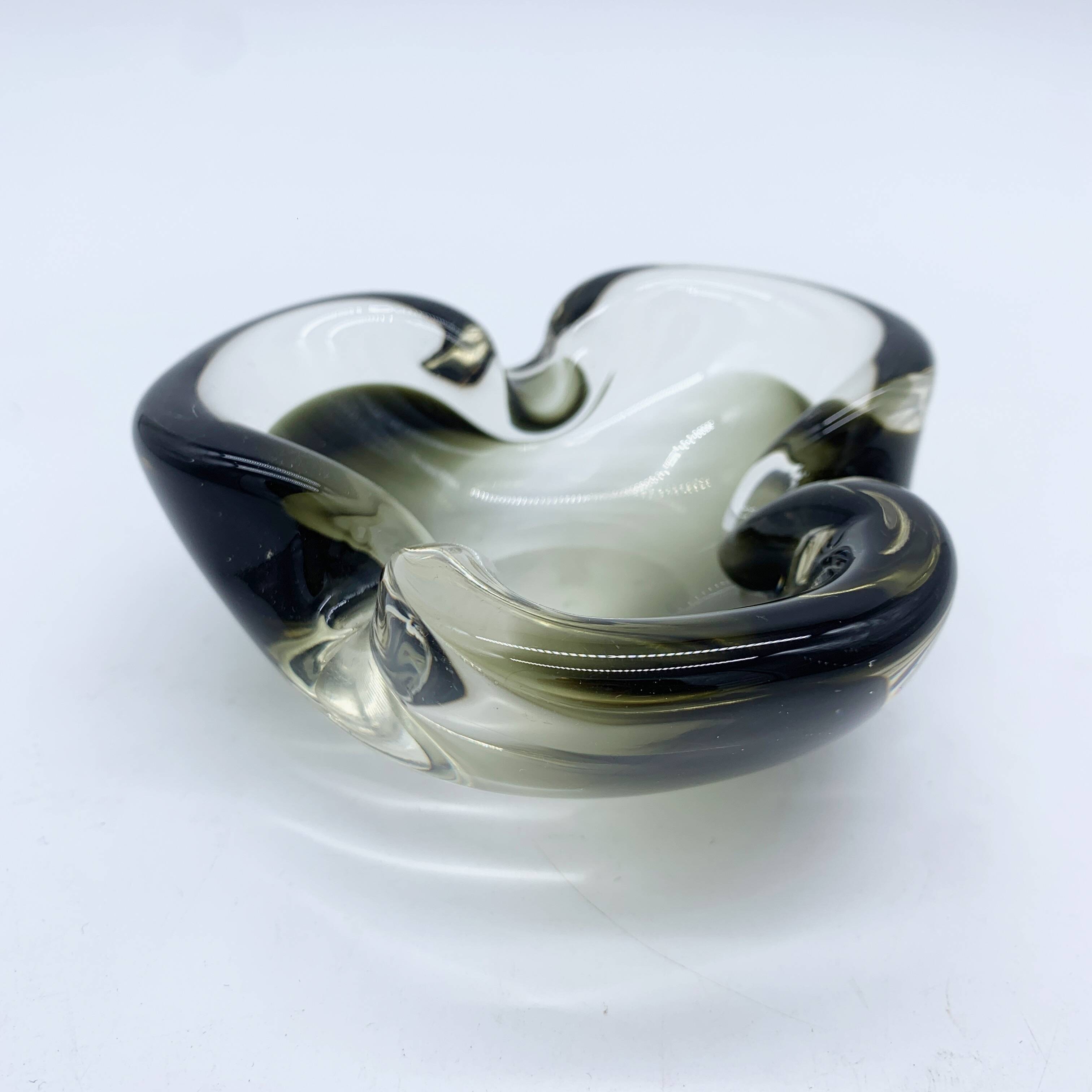 Murano ashtray, black and smoky grey, 1970