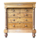 Support furniture, 6-drawer chest in turned pitch pine.