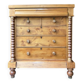 Support furniture, 6-drawer chest in turned pitch pine.