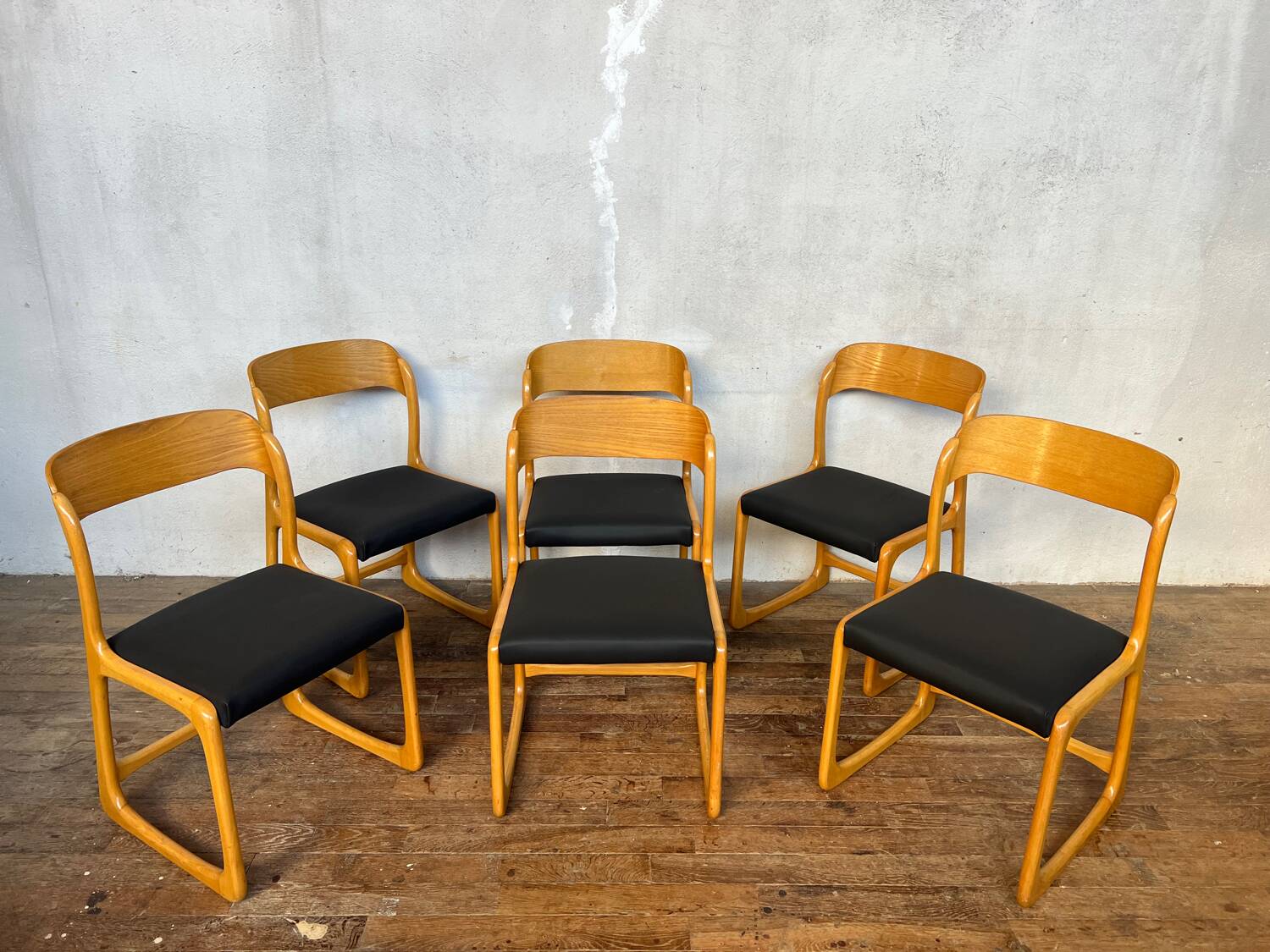 Set of 6 vintage bentwood sleigh chairs by Baumann - 1960s