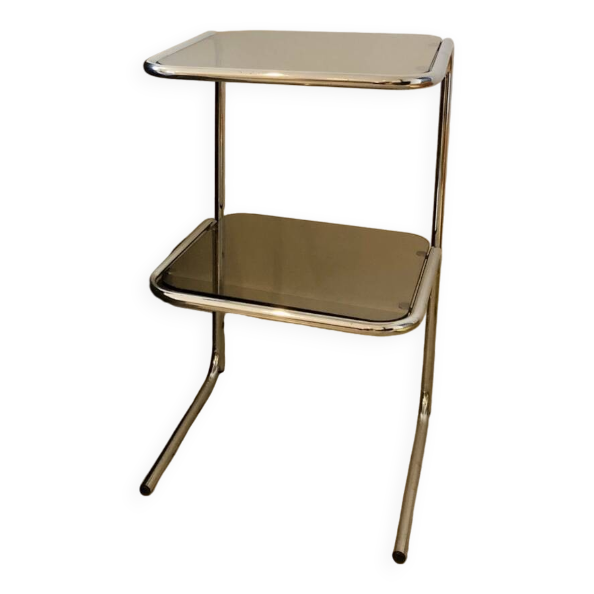 70's chrome pedestal side table