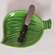 Beurrier barbotine feuille verte avec couteau bambou noir