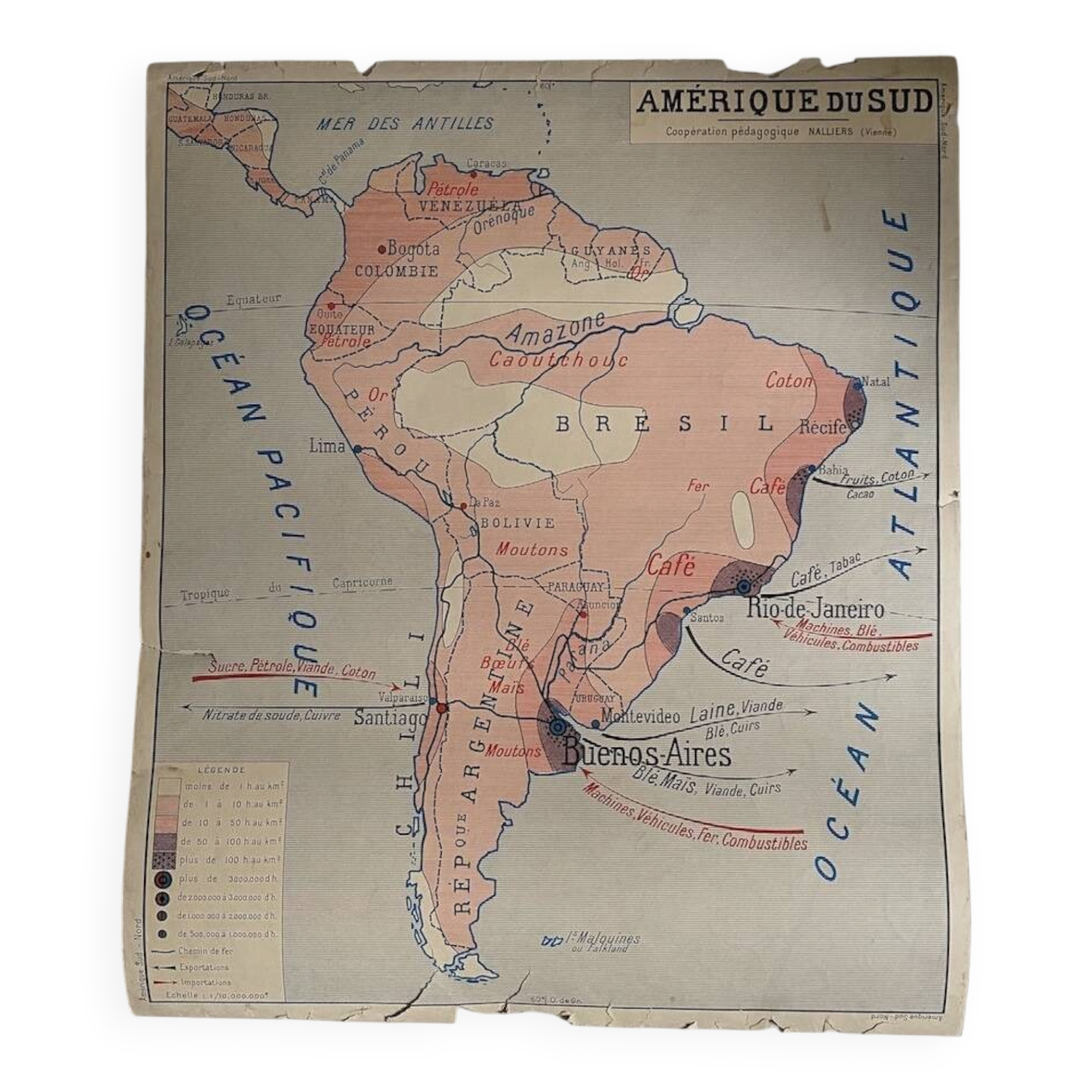 Vintage school map double-sided "South America / North America"