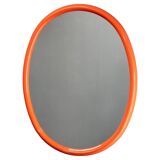 Miroir ovale italien des années 1970, cadre en plastique orange