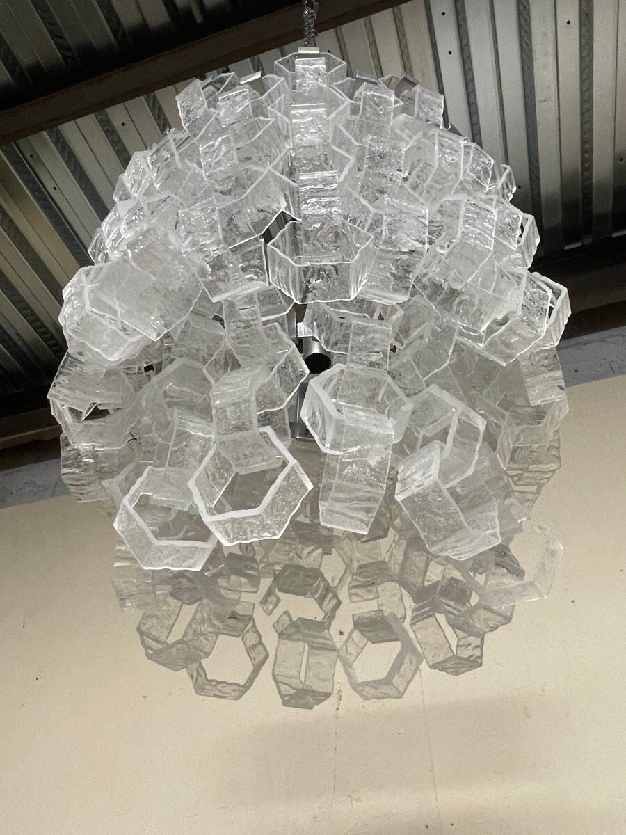 Hexagonal glass Cascade chandelier attributed to Av Mazzega, 1970s.