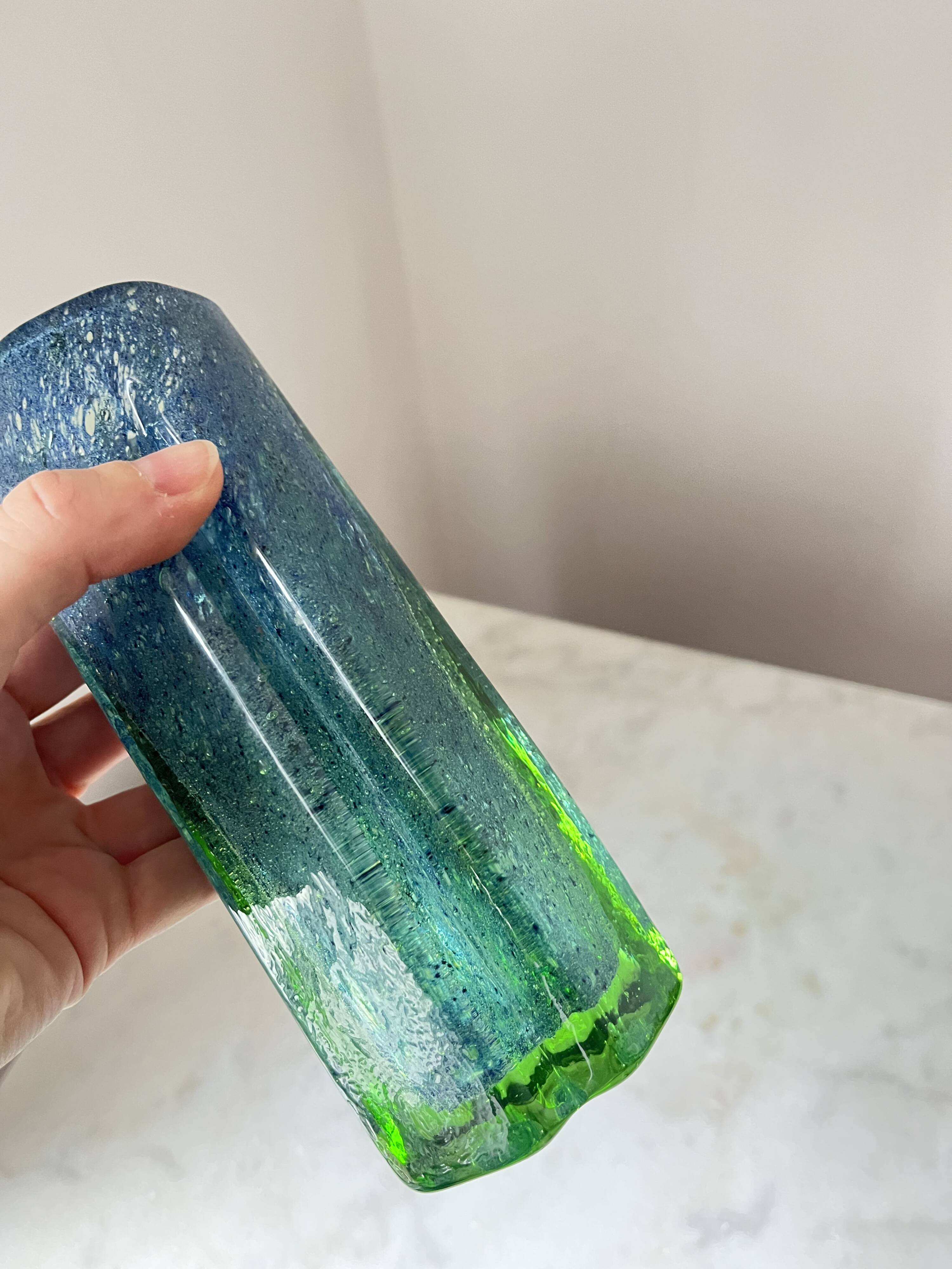 Vase vintage scandinave bleu et vert de Benny Motzfeldt pour Randsfjord