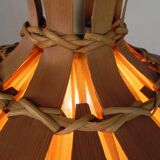 Vintage hanging lamp with rattan shade, palm leaf and fabric, 1970s