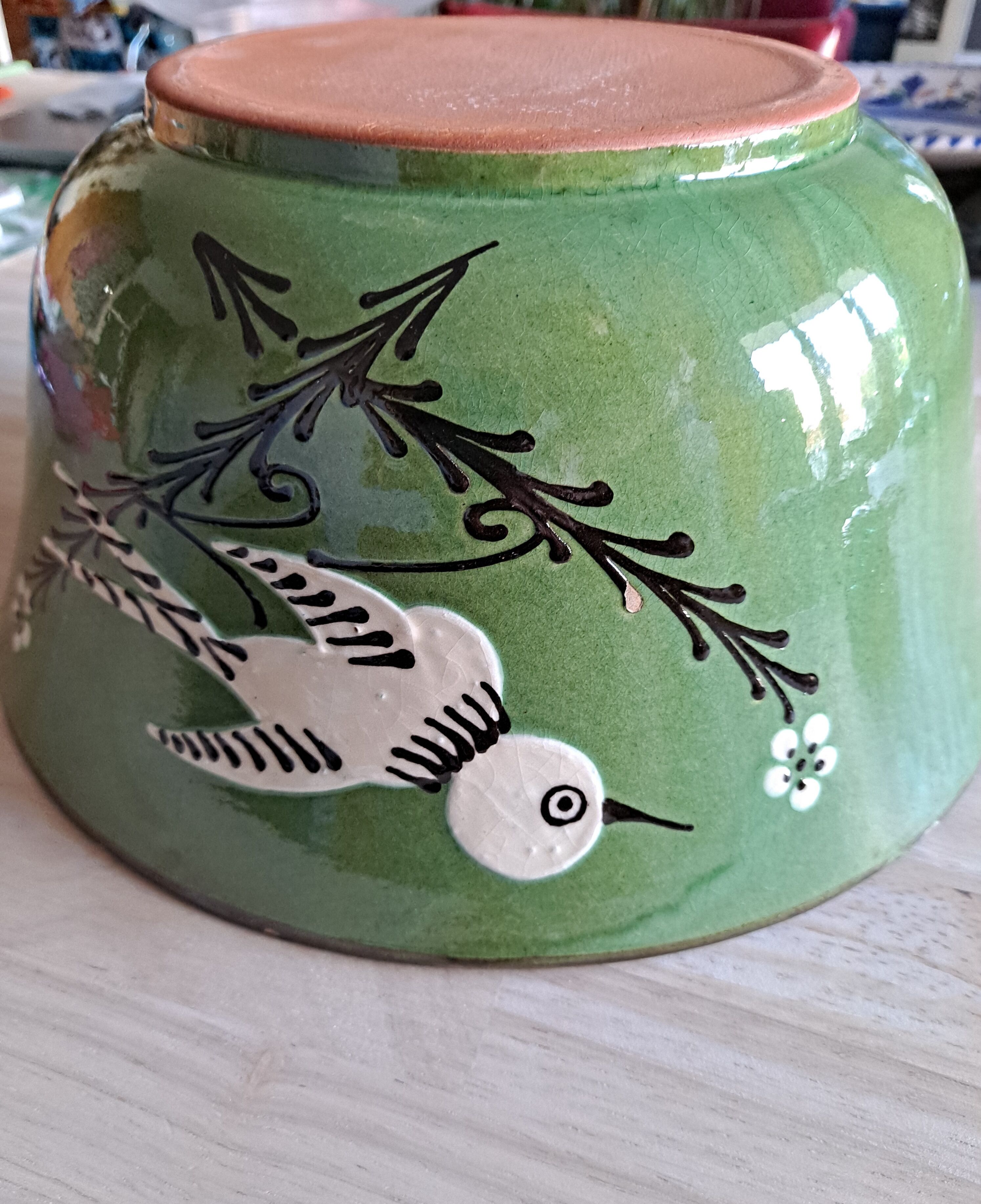 Dish salad bowl Savoy earthenware decoration flowers and bird