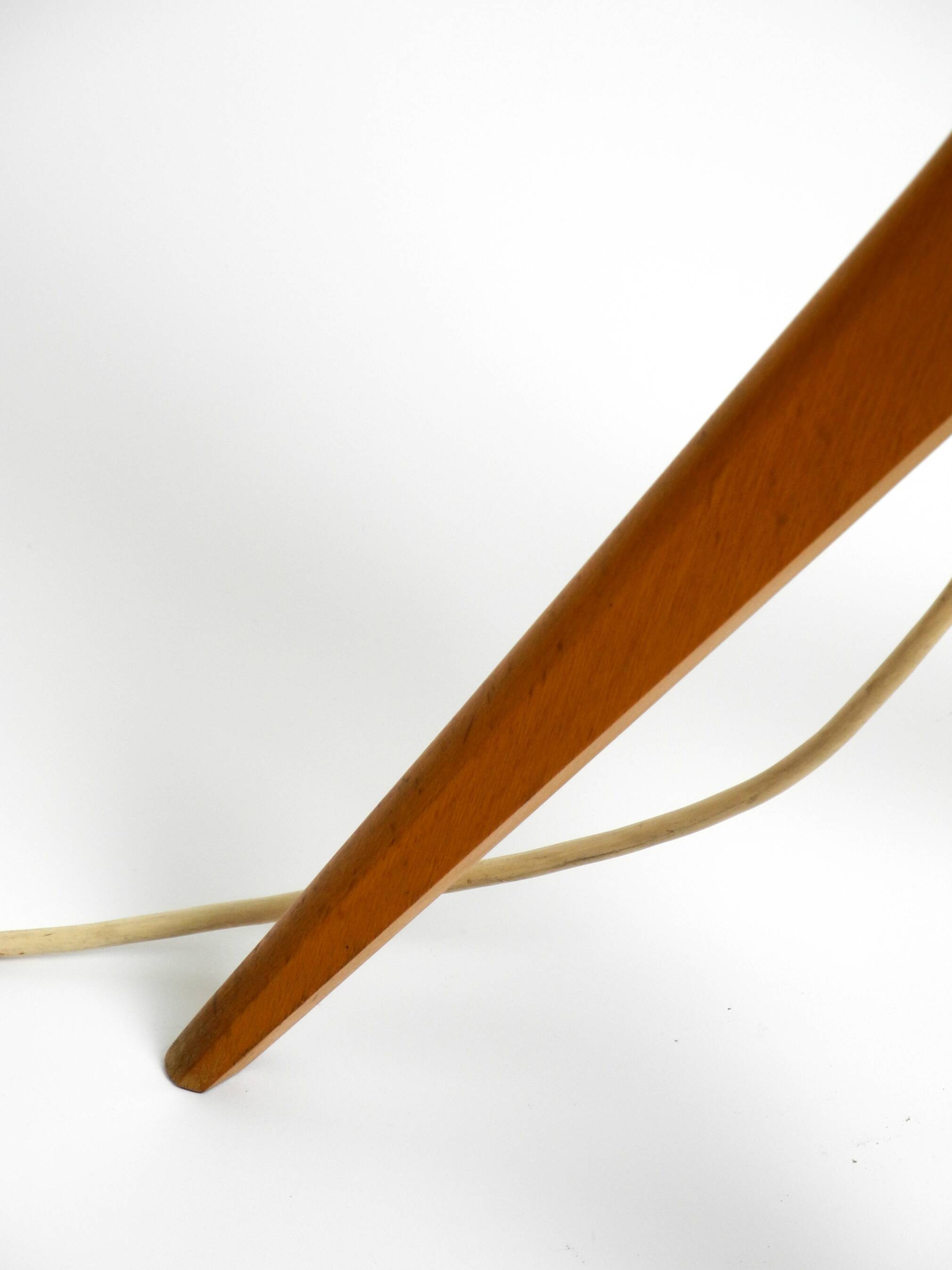 Mid Century Modern tripod walnut wood floor lamp with large fabric shade
