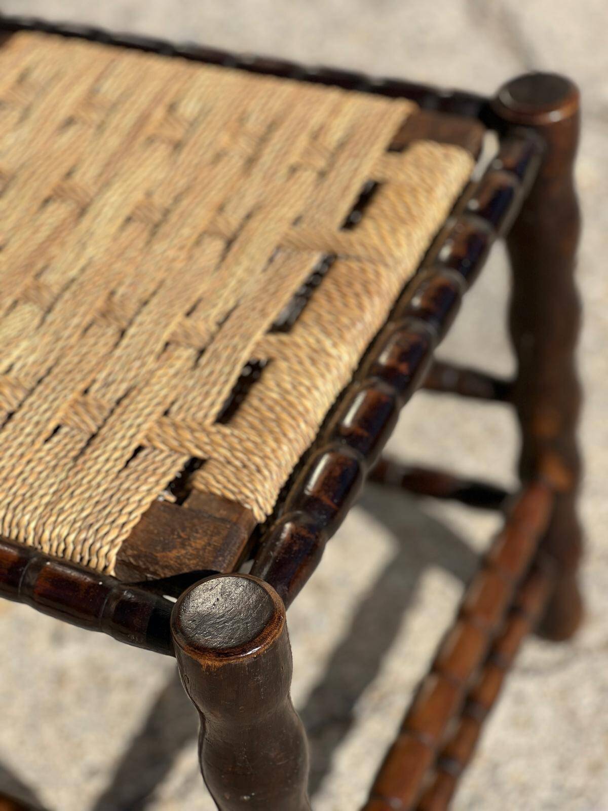 4 wooden and rope bobbin leg chairs attributed to Charles Dudouyt 1940