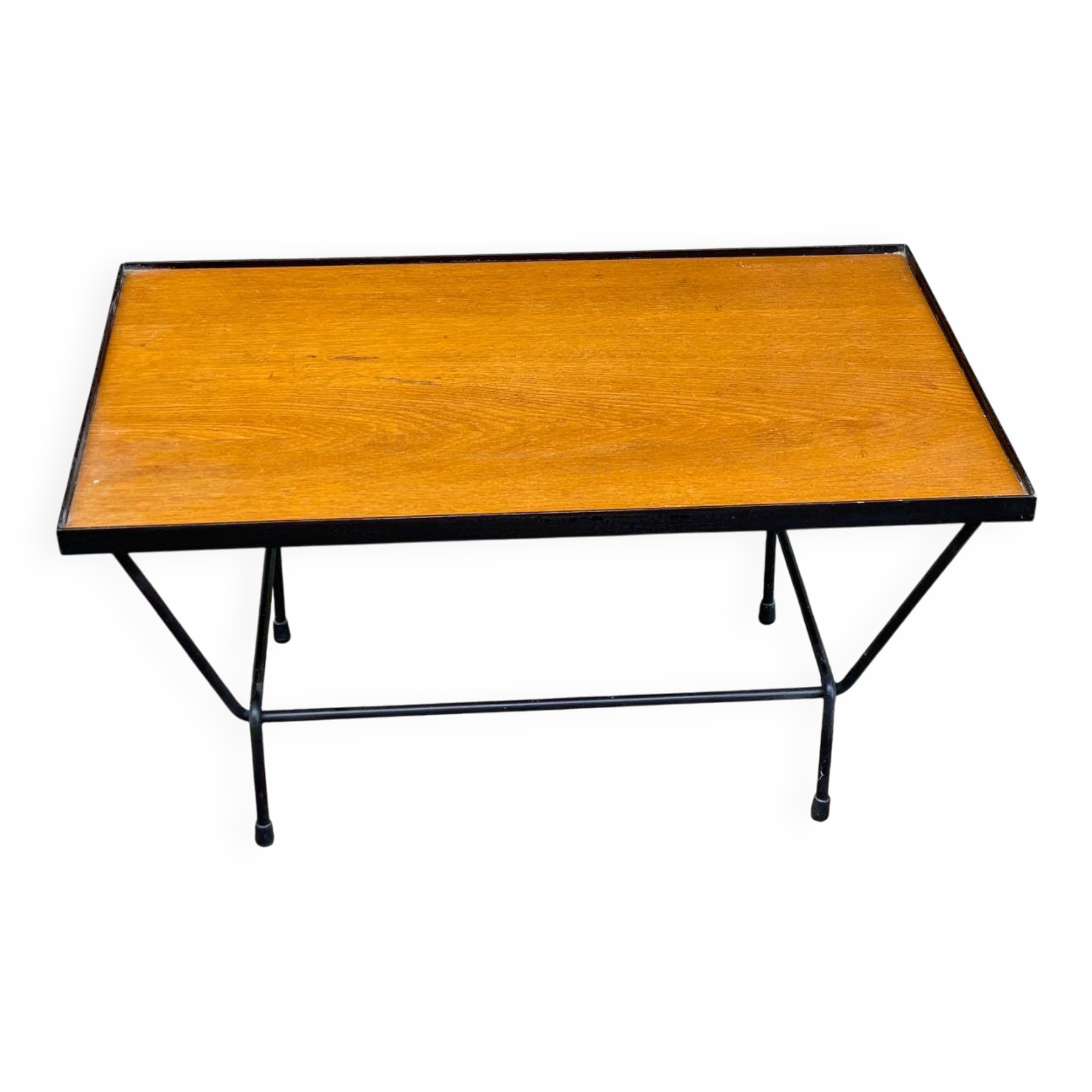Table basse scandinave vintage bois et acier noir 1960