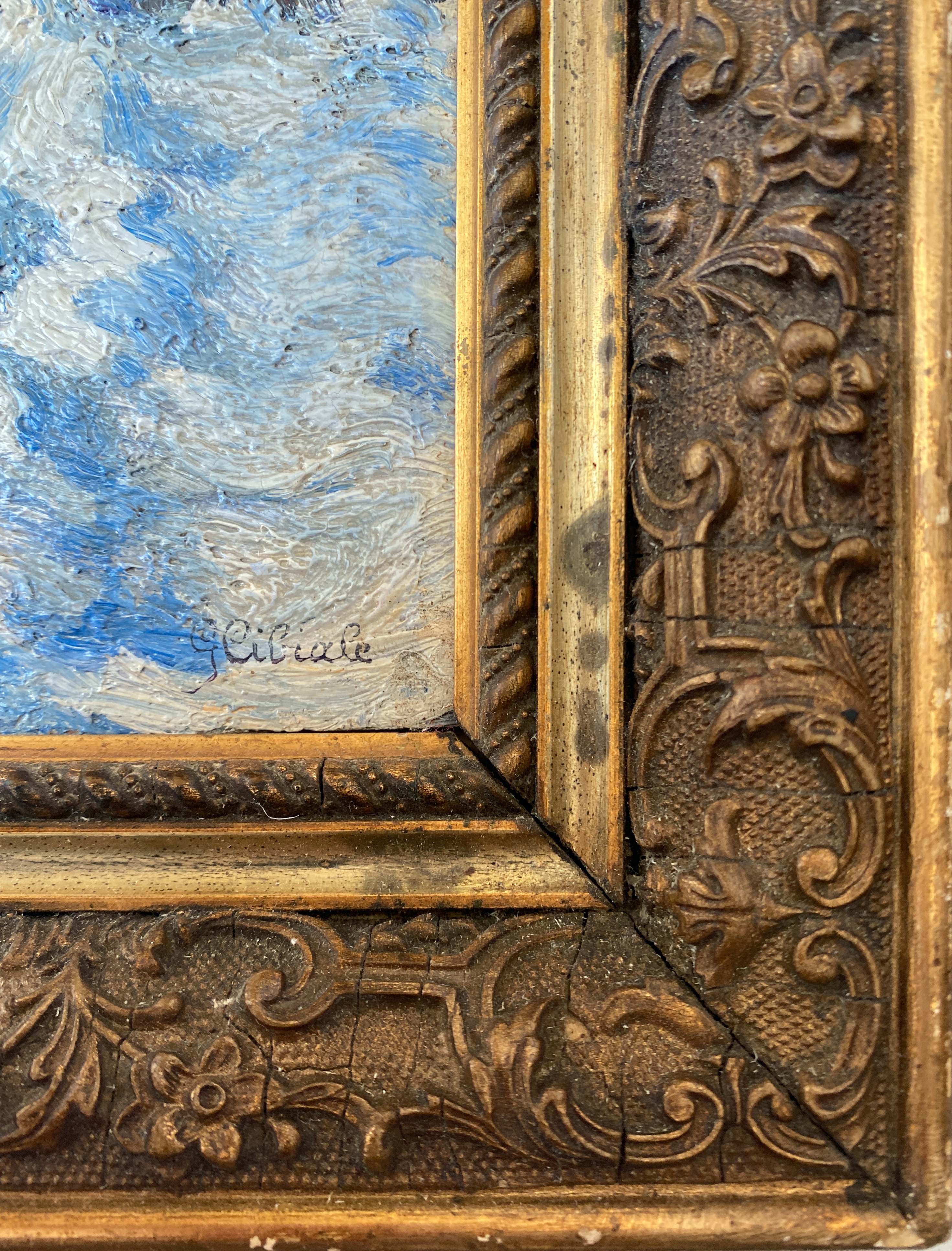 HSP painting "winter landscape - snowy chalet" signed G. Cibiale + frame