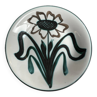 Picault, assiette creuse faïence polychrome décor fleur XXème
