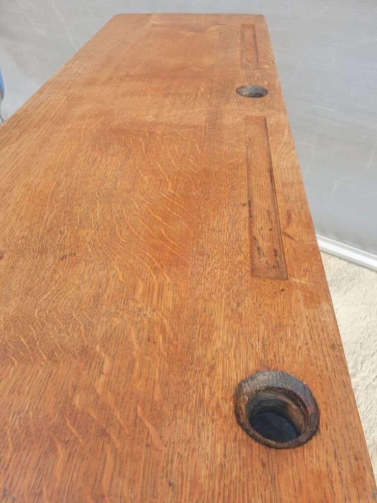 Console desk wood metal vintage curved metal base