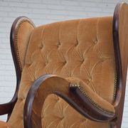1960s, Scandinavian rocking chair, furniture velour, dark beech wood.