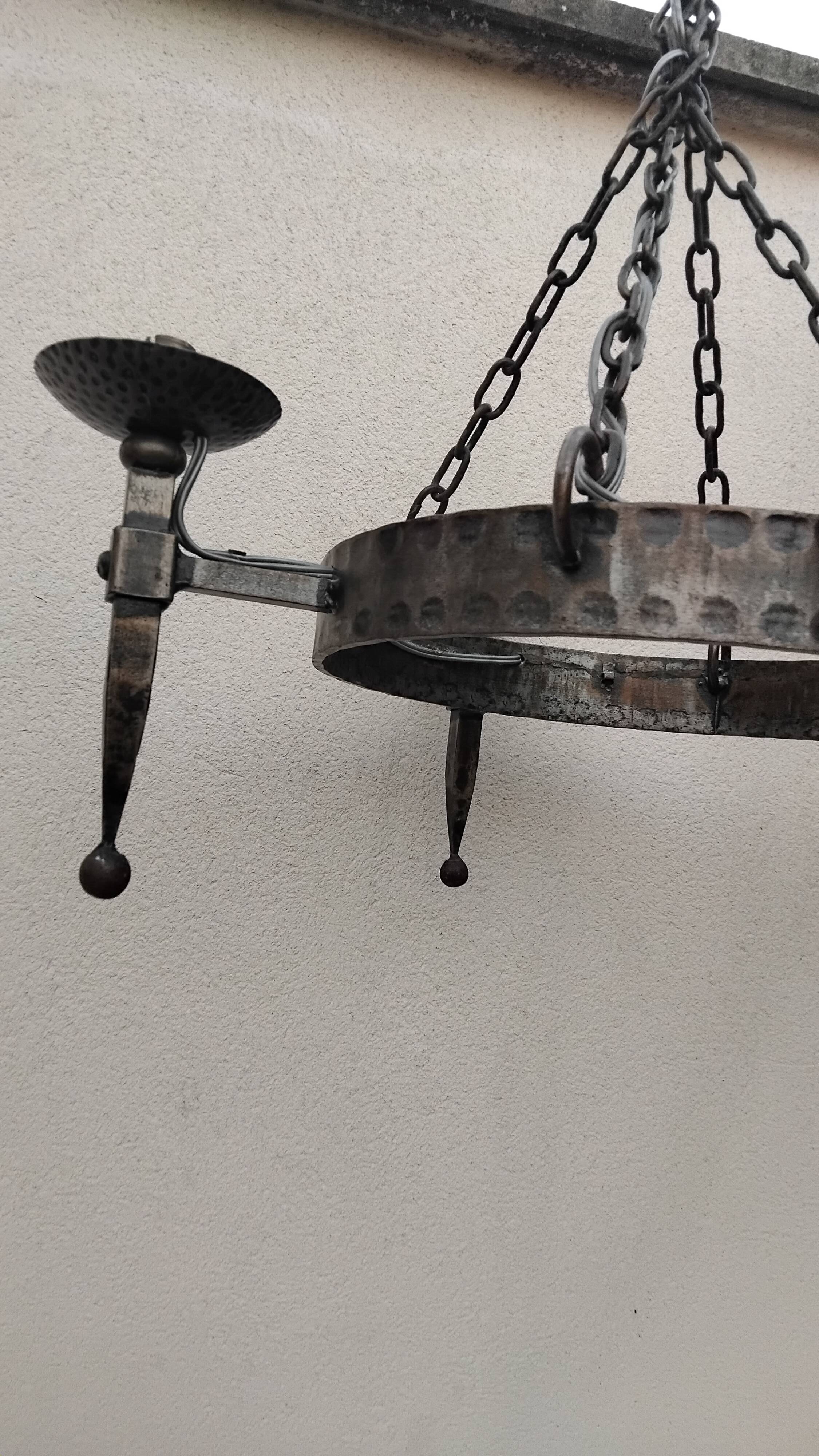 Round wrought iron vintage gothic medieval chandelier Réjane